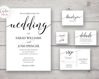Printable Wedding Invitation Template Set | Calligraphy Script Lettering Wedding Invite Template | Photoshop template PSD INSTANT DOWNLOAD