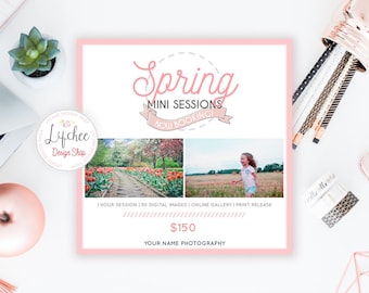 Spring Mini Session Digital Template 5x5 card | Photographer Easter Marketing Booking Ad | Photoshop Template PSD INSTANT DOWNLOAD