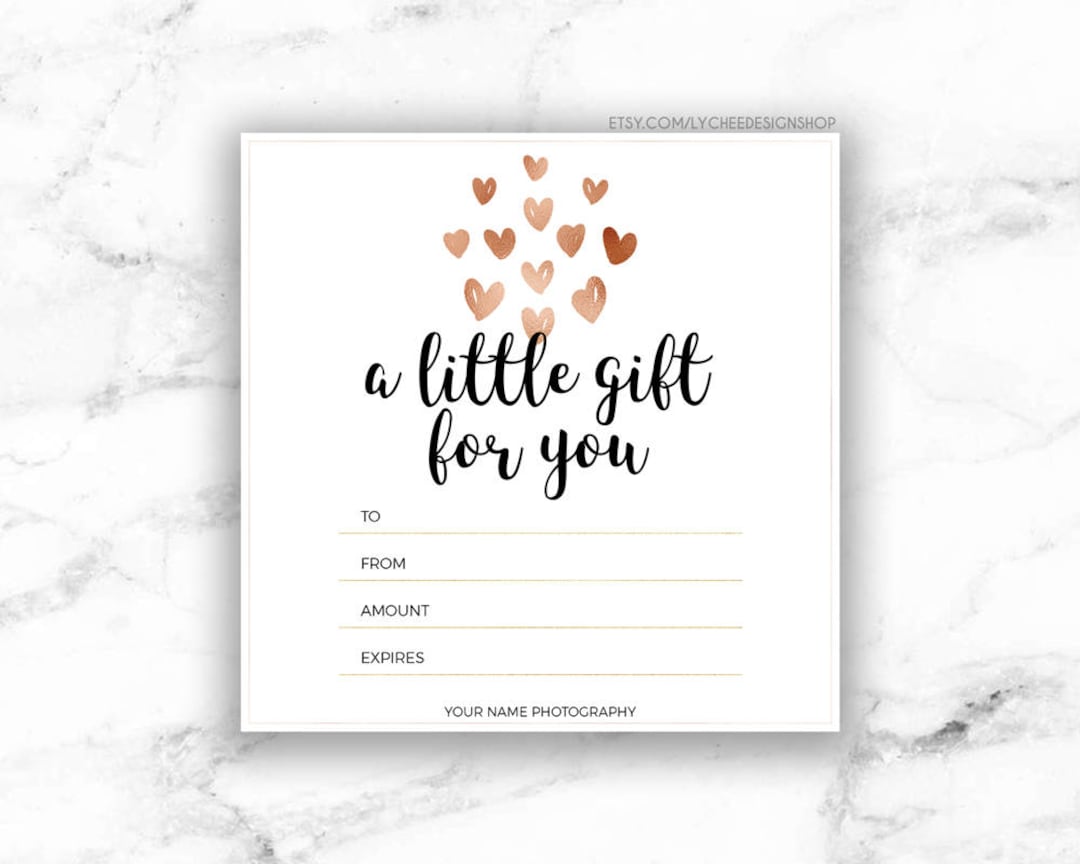 Printable Rose Gold Hearts Gift Certificate Template Editable Gift Card  Design Microsoft Word & Photoshop Template DOCX DOC PSD 