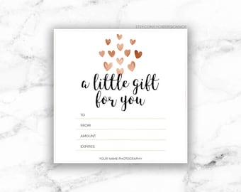 Printable Rose Gold Hearts Gift Certificate template Editable Gift Card Design Microsoft Word Photoshop template DOCX DOC PSD