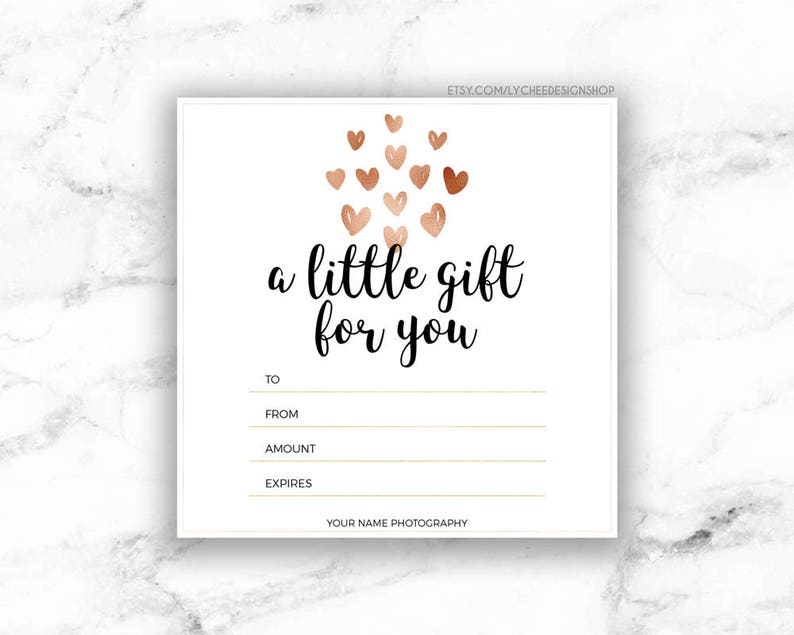 Printable Rose Gold Hearts Gift Certificate template Editable Gift Card Design Microsoft Word & Photoshop template DOCX DOC PSD image 1