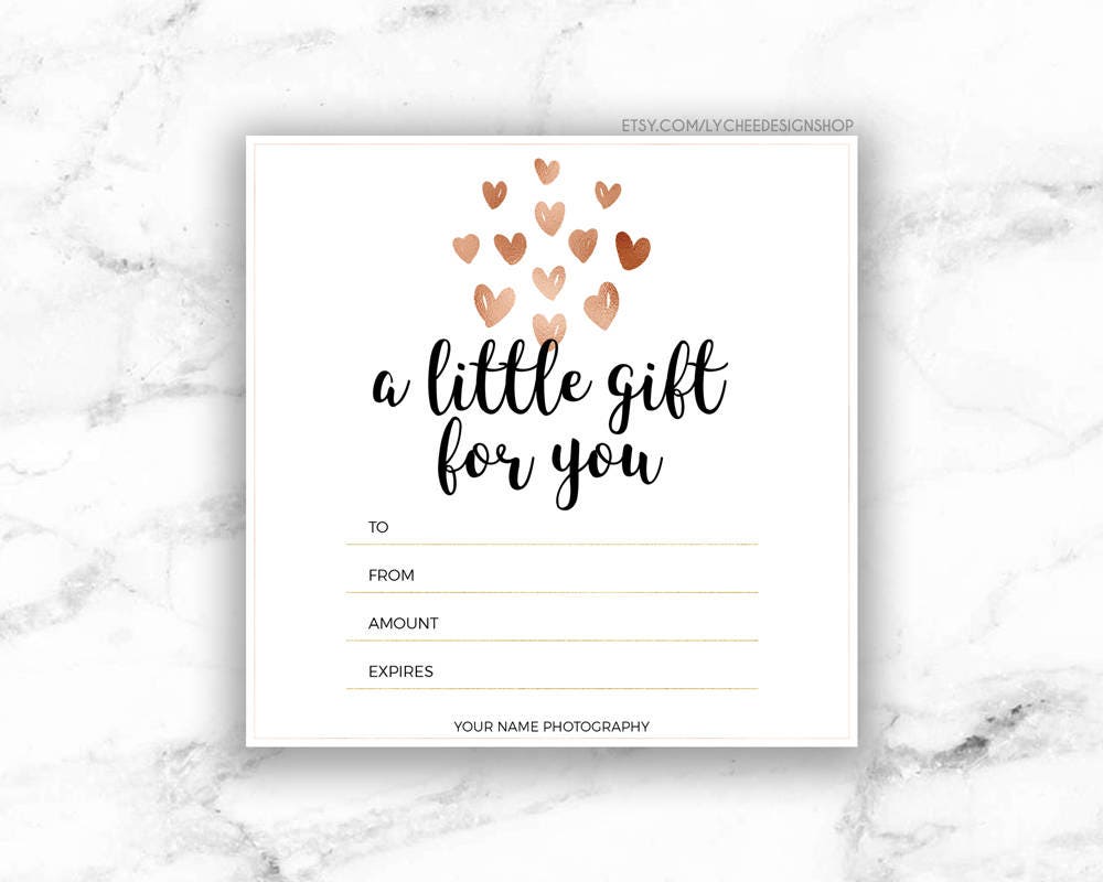 gift certificate template Printable Rose Gold Hearts Gift Certificate template  Editable Gift Card  Design  Microsoft Word & Photoshop template DOCX DOC PSD
