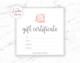 Printable Blush Rose Gold Rose Flower Gift Certificate Template | Editable Gift Card Design Photoshop template PSD | INSTANT DOWNLOAD