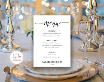 Printable Wedding Menu Template | Calligraphy Script Lettering Simple Wedding Menu Design | Photoshop template PSD INSTANT DOWNLOAD