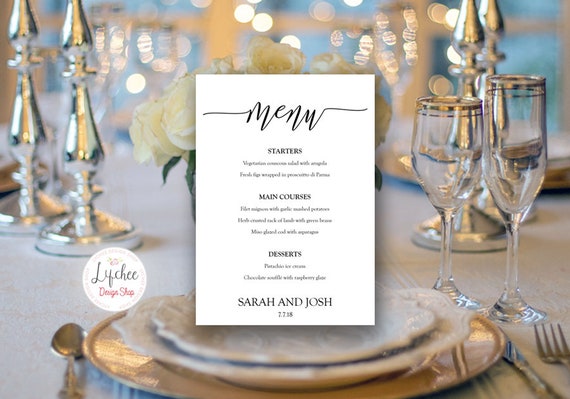Printable Wedding Menu Template Calligraphy Script Lettering - Etsy