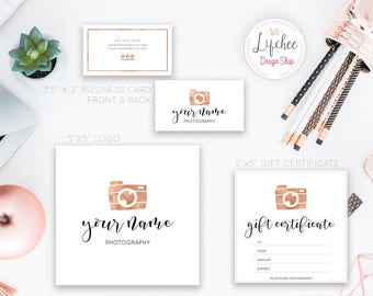 Rose Gold Camera Photography Business Branding Package | Photographer Watermark Set Branding Kit | Adobe Photoshop PSD Template Set