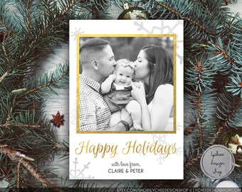 Printable Gold Silver Snowflake Holiday Digital Template 5x7 card | Christmas Photo Card | Photoshop Template PSD INSTANT DOWNLOAD