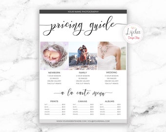 Photography Pricing Guide Template Script Font 8.5x11 | Printable Photography Price Sheet Photoshop template PSD | INSTANT DOWNLOAD