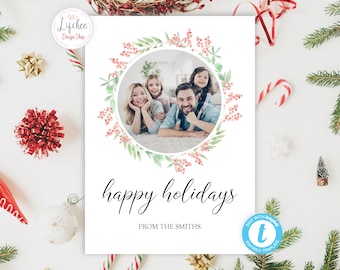 Editable Merry Christmas Card 5x7 Template | Printable Happy Holidays Xmas Photo Card Instant Download Templett