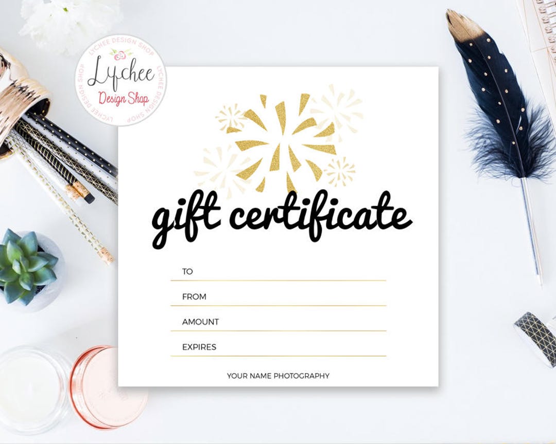 Printable Gold Foil Gift Certificate Template 5x5 Editable Photography ...