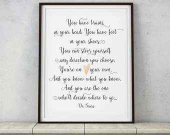 The Places You'll Go, Dr. Seuss Quote Sign - Inspiration Saying Office Decor - Graduation Gift - PRINTABLE DIGITAL ART - Instant Download