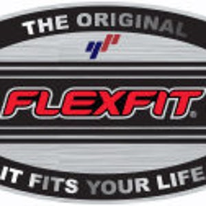 May include: Black and silver oval logo with the text "The Original" above a red "FlexFit" logo and the text "It Fits Your Life" below. The logo also features a small American flag.