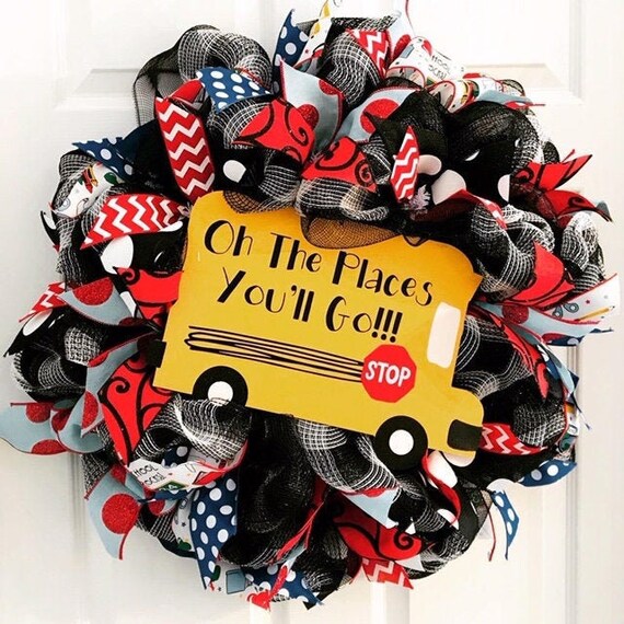 Oh The Places You Ll Go Front Door Wreath Dr Seuss Graduation Party Decoration Classroom Wreath Teacher Appreciation Gift