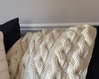 Chunky Knit Cable Blanket Pattern: Super Bulky Throw (PDF Pattern)