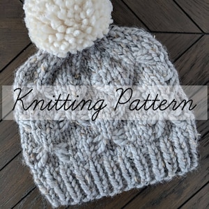 Knitting Pattern, Knit Hat Pattern, Trendy Winter Hat, Classic Winter Hat Pattern, Intermediate Beanie Pattern, Knit Hat Pattern, Bow Hat