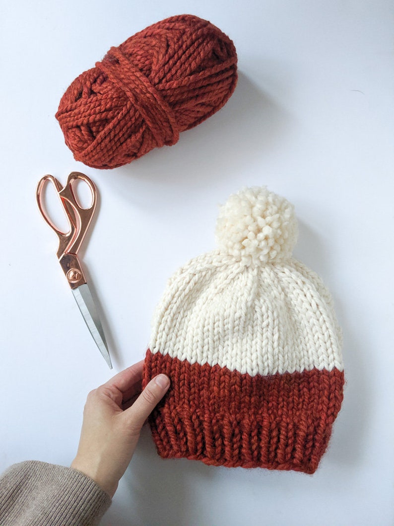 Knitting Pattern Color Block Beanie Pattern Trendy Winter Etsy