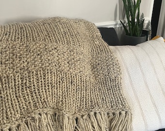 Beginner Knit Blanket Pattern, Simple to Follow Chunky Knitting Pattern, Basic Knitting Instructions for Knit Throw Blanket