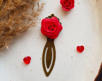 Realistic Red Rose Bookmark, Antique Bronze Vintage Bookmarks, Red Flower Design, Gift For Bookworms, Gift For Teacher Reader, Custom Color