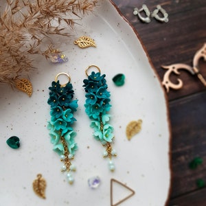 Chandelier Flower Earrings, Hanging Long Earring, Wedding Earrings, Ombre Earrings, Turquoise Ombre Earrings, Mint Floral Earrings