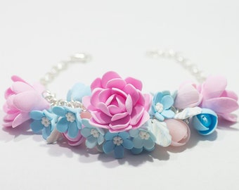 Waterlily flower bracelet, forger me not bracelet, blue bracelet, flower bracelet, romantic bracelet, forget me not jewelry