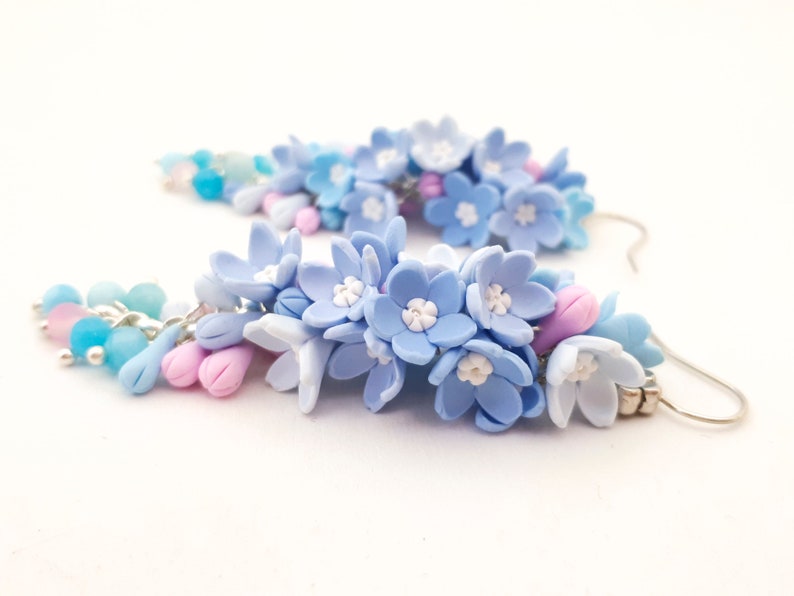 Long floral earrings Myosotis earrings Chandelier forget me not Earrings chandelier earrings myosotis hanging hanging long earrings