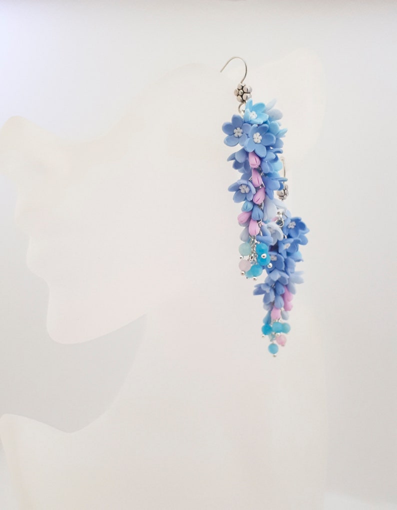 Long floral earrings Myosotis earrings Chandelier forget me not Earrings chandelier earrings myosotis hanging hanging long earrings