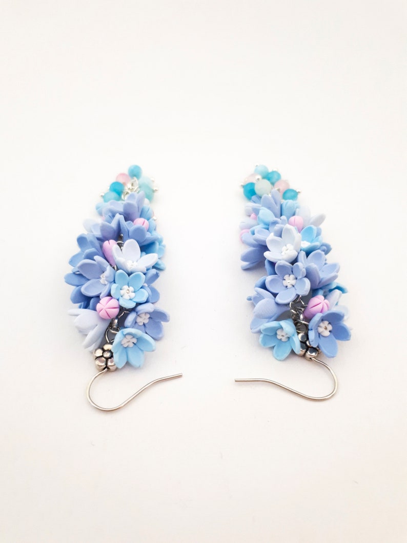 Long floral earrings Myosotis earrings Chandelier forget me not Earrings chandelier earrings myosotis hanging hanging long earrings