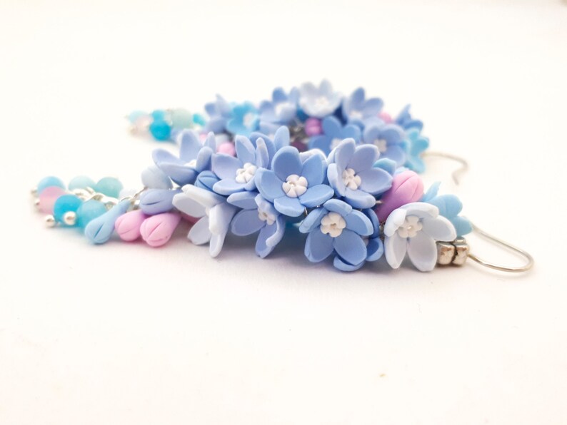 Long floral earrings Myosotis earrings Chandelier forget me not Earrings chandelier earrings myosotis hanging hanging long earrings