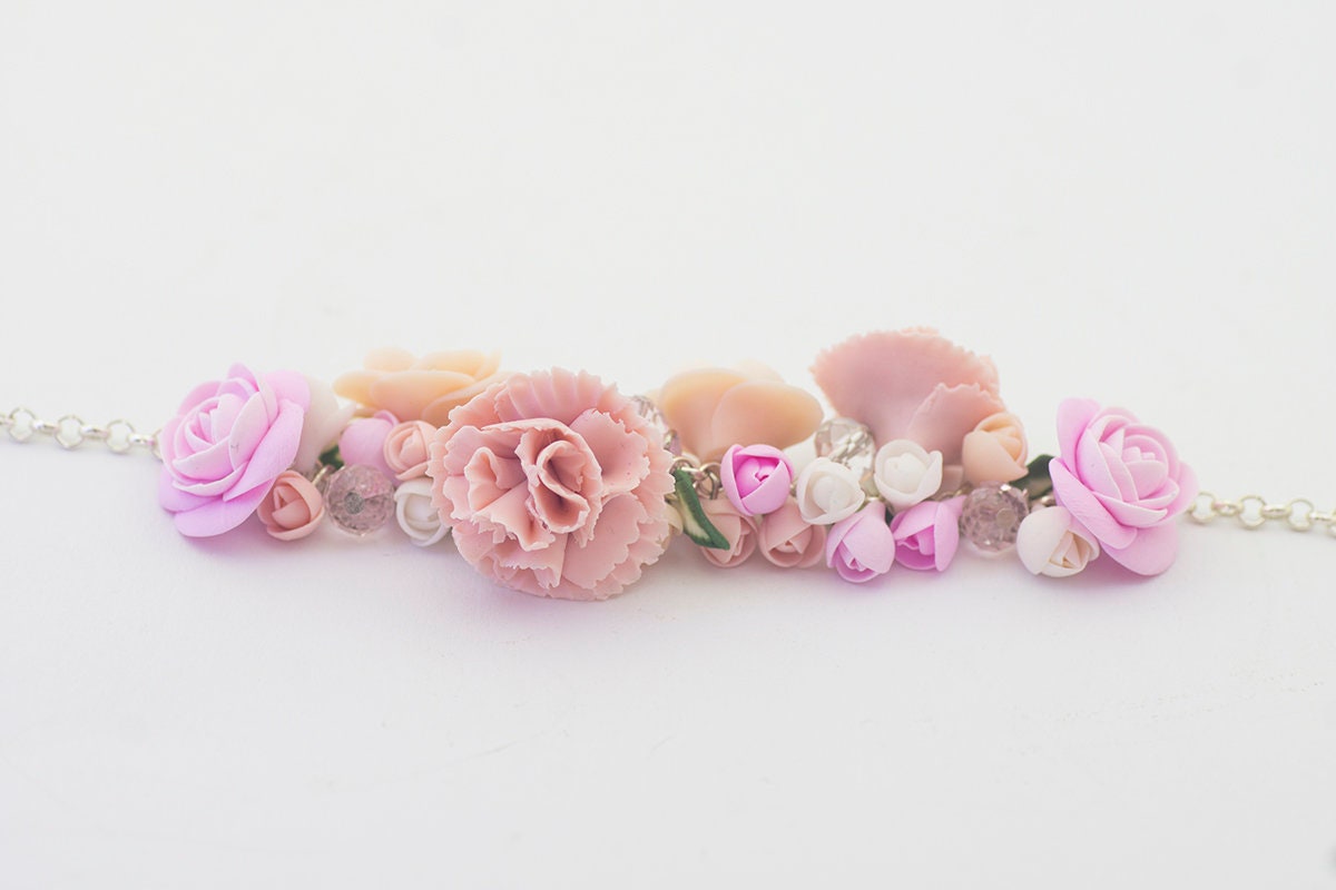 Romantic Bracelet Made From Polymer Clay Cloves Flower Etsy UK