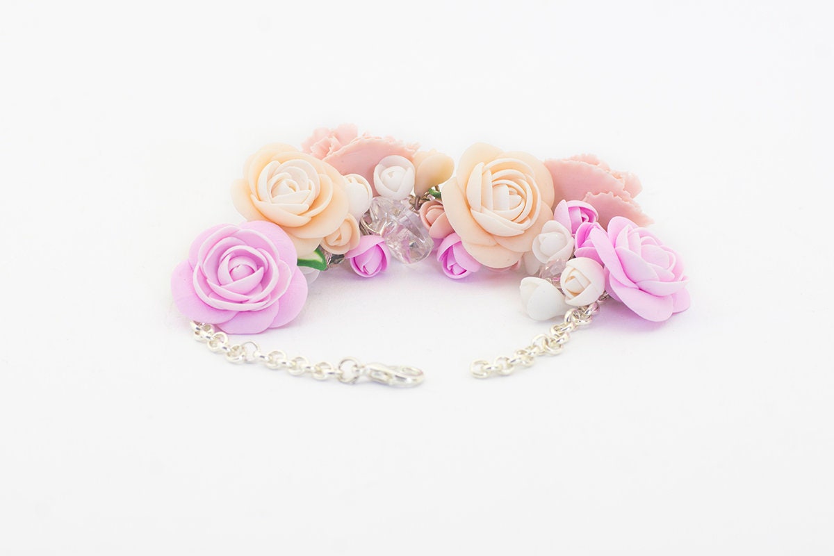 Romantic Bracelet Made From Polymer Clay Cloves Flower Etsy UK