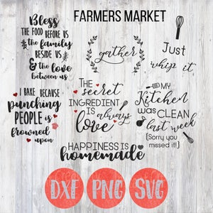 60% SALE, Kitchen Svg, Kitchen Bundle Svg, Bless the food, Baking Svg, Farmers Market, Happiness is Homemade, Secret Ingredient is Love svg