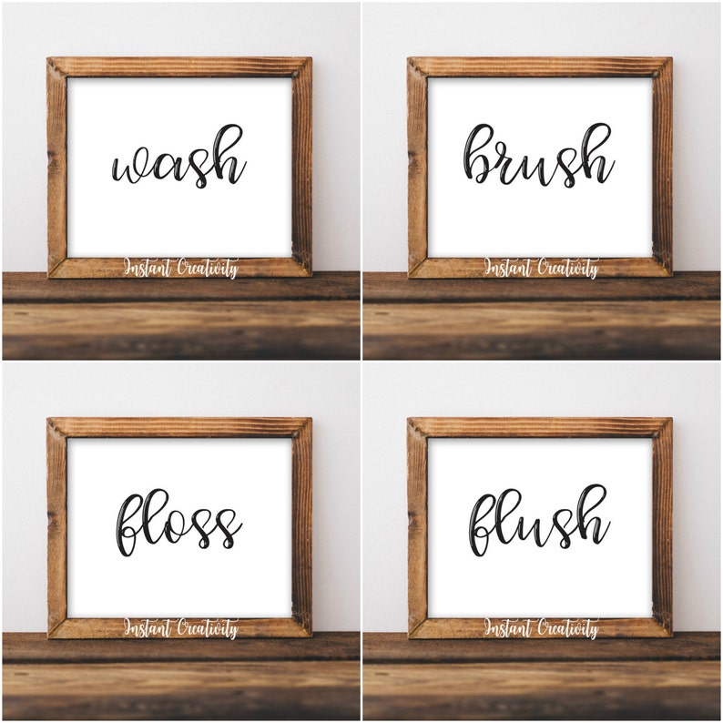 Wash Brush Floss Flush Bathroom Sign Printable Bathroom - Etsy