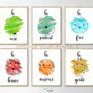 Print set - kids decoration - animals - wall art