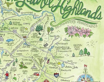 Laurel Highlands Map Art Print: Southwestern Pennsylvania Watercolor