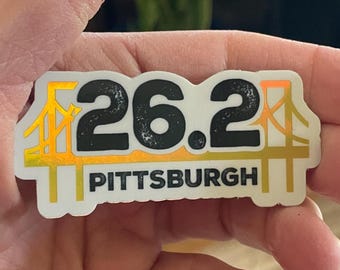 Pittsburgh Marathon Sticker: Holographic Bridge, Waterproof Vinyl, 13.1, 26.2 Decal