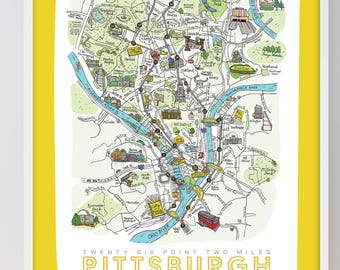 Pittsburgh Marathon Course Map - City Art Print - Pittsburgh Neighborhoods Poster - Runner Gift