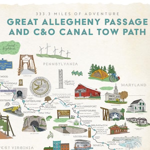 GAP and C&O Canal Trail Map Art Print, Pittsburgh to DC