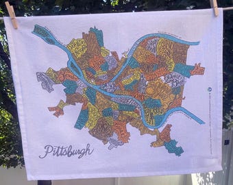 Pittsburgh Neighborhoods Tea Towel: Hand-Lettered PGH Kitchen Decor