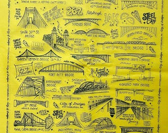 Pittsburgh City of Bridges Bandana, Hand-Illustrated Runner's Head Scarf, Steel City Art