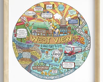 West View, PA Map Print – Whimsical Pen & Ink Borough Artwork | 12x12 Signed Art Print