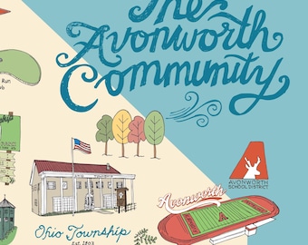 Avonworth Community Art Map: Pittsburgh, PA - Illustrated Print