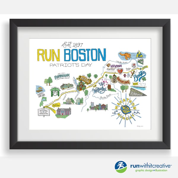 Boston Marathon Route Map, Run Boston Poster, Boston Map, Beantown Map, Marathon Monday Poster, Boston Qualified, Marathon Poster