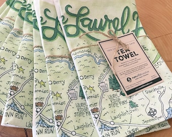 Laurel Highlands Tea Towel: Hand-Drawn Map, Ohiopyle PA Gift