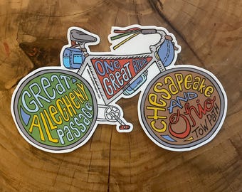 Great Allegheny Passage Bike Sticker, C&O Canal Towpath Decal - Waterproof Vinyl Cycling Sticker for Bikepacking and Adventure Riders, GAP