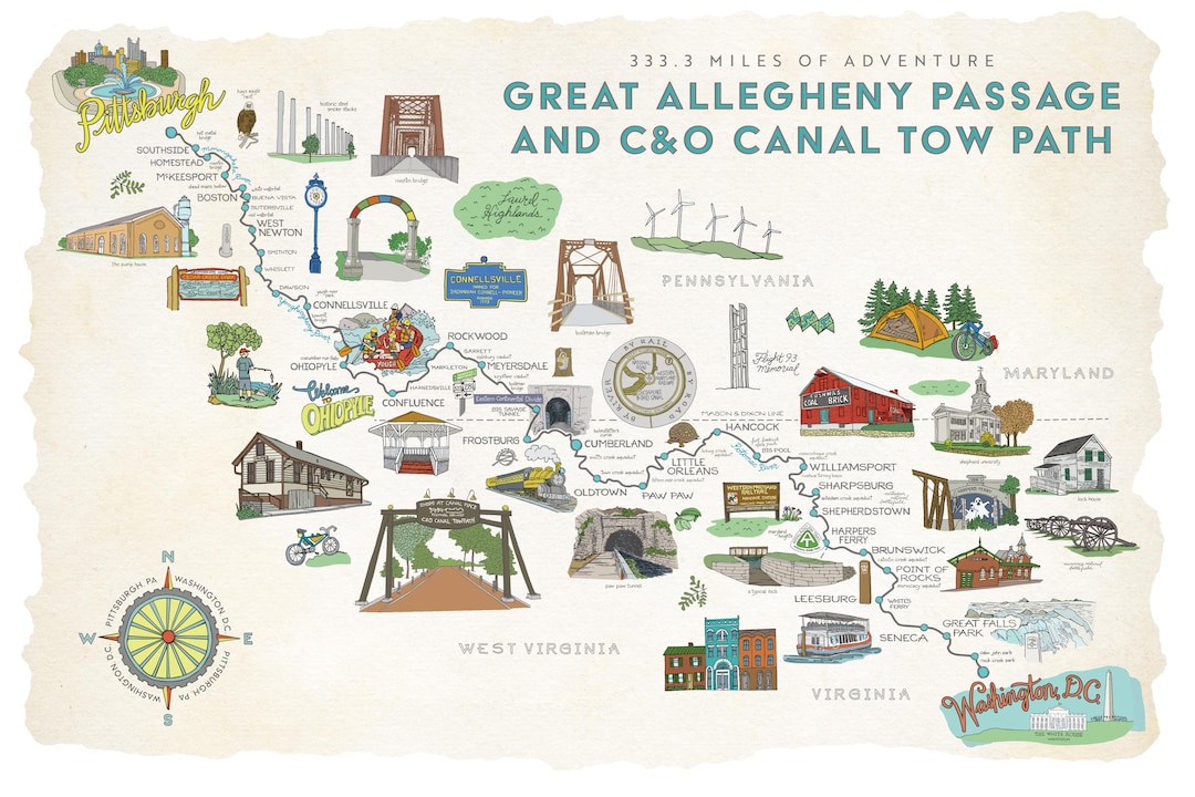Pittsburgh To Great Allegheny Passage Bike Trail Map Great