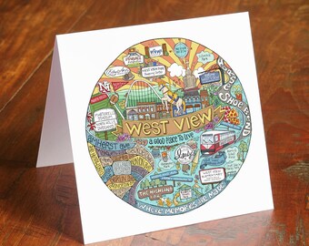 West View PA Greeting Card – 5x5 Hometown Illustration – Pittsburgh Pennsylvania Gift – Blank Card