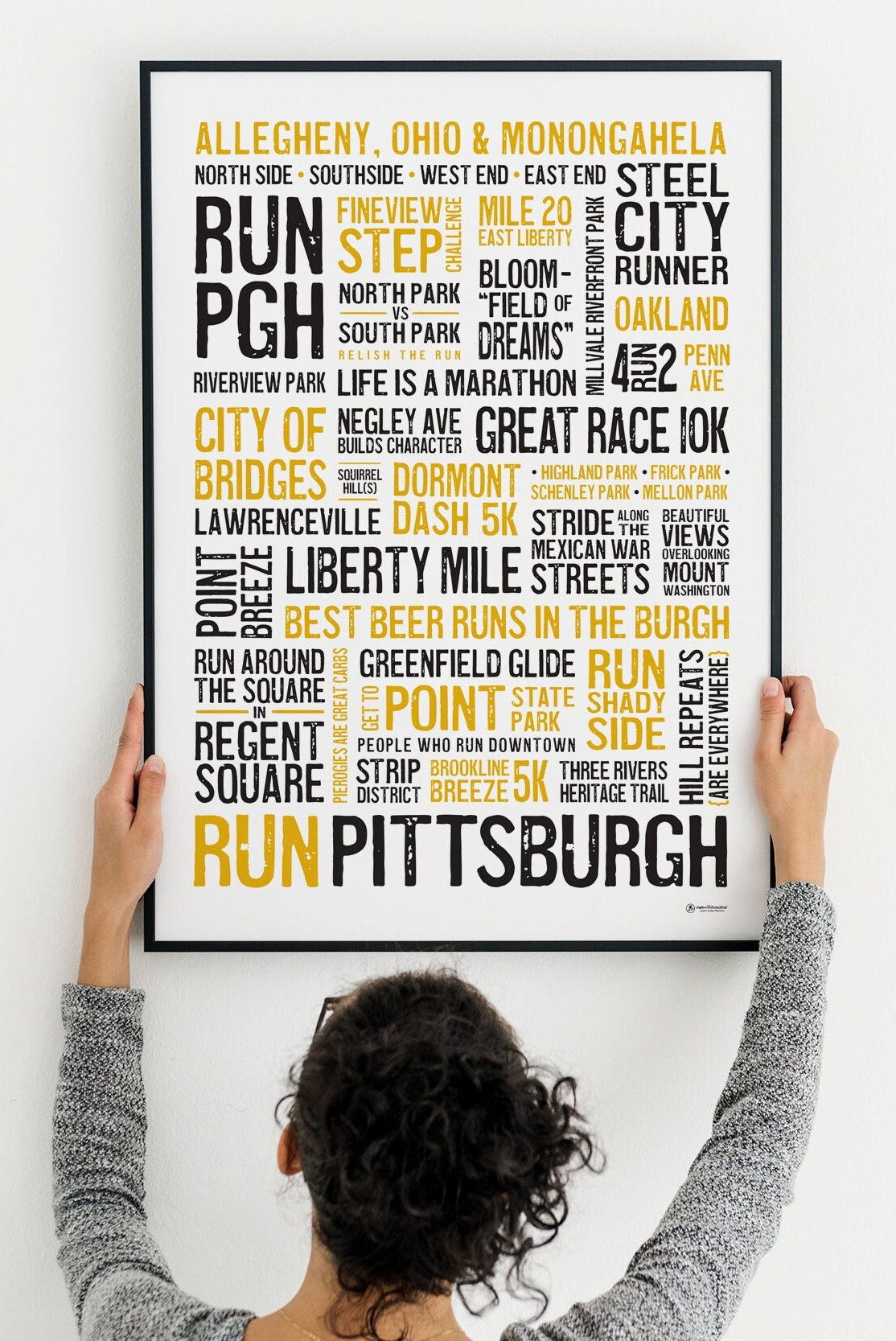 Run Pittsburgh Poster, Pittsburgh Marathon, Black and Gold Art, Run Pgh  Poster, Steel City Poster, City of Bridges Wall Art
