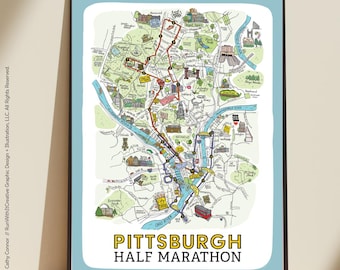 Pittsburgh Half Marathon Course Map - City Art Print - Pittsburgh Neighborhoods Poster - Runner Gift