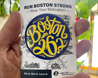 Boston Marathon 26.2 Button: Hand-Lettered Patriot's Day Running Pin
