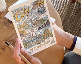 Pittsburgh City of Bridges Notecard: Pen & Ink Illustration
